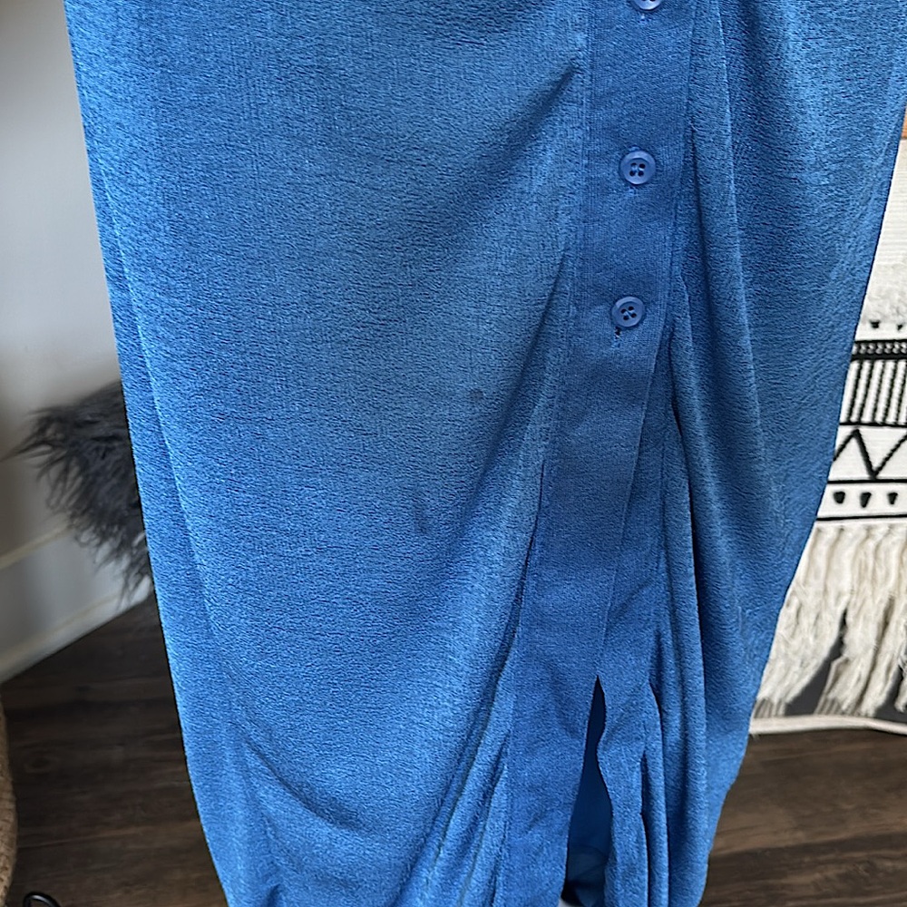 Blue Ruched Button-Front Maxi Dress - Unbranded - Picture 8 of 9